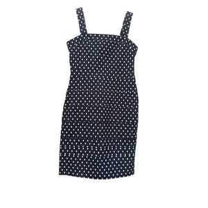 TOMMY HILFIGER sheath dress navy & white polka dot preppy sz 8 EUC vintage look